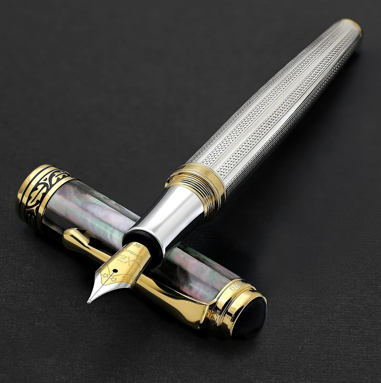 Luxury Black Mother of Pearl Fountain Pen Medium Nib Refillable 148mm