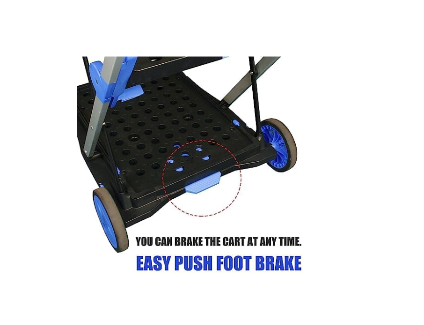 Heavy Duty Two-Tier Folding Shopping Cart with Crate & Wheels