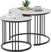 Space-Saving Nesting Coffee Tables Set of 2, Durable Metal Frame, Round Design