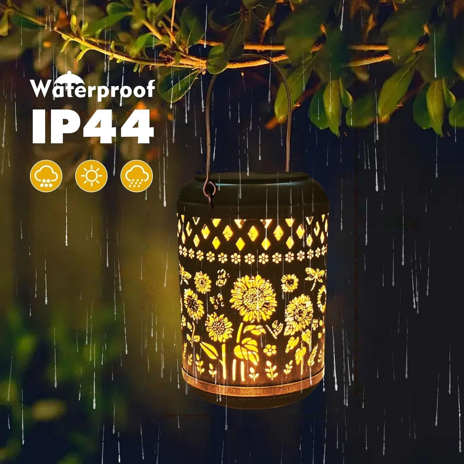 2-Pack Sunflower Solar Lanterns Bronze LED Garden Patio Lights