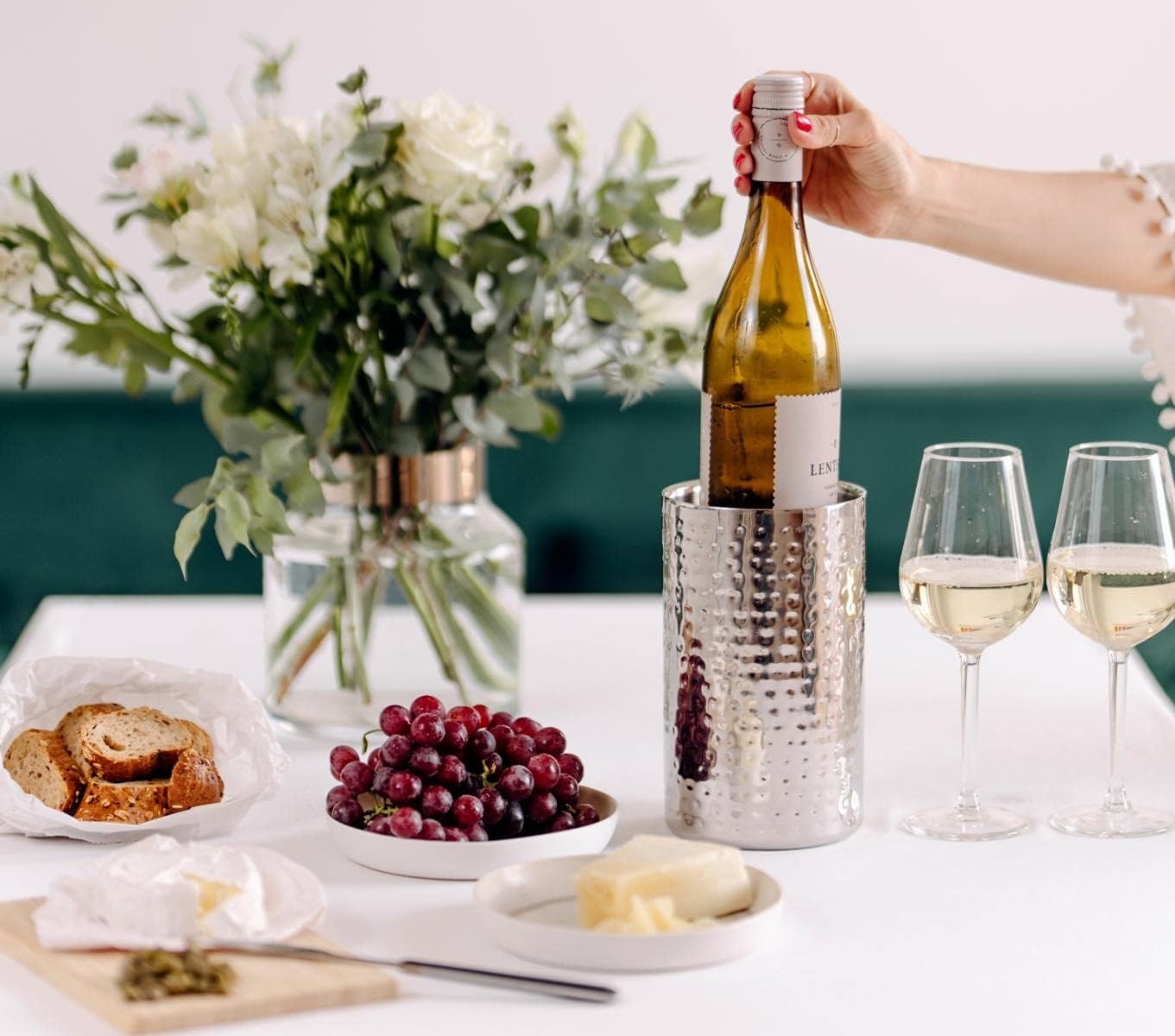 Wine Bottle Chiller Stainless Steel Double Wall Hammered Finish Cooler