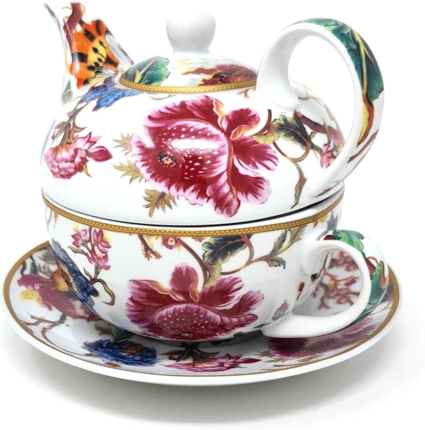 Tea For One Teapot Cup Saucer Set 600ml Fine China Floral Gift Box