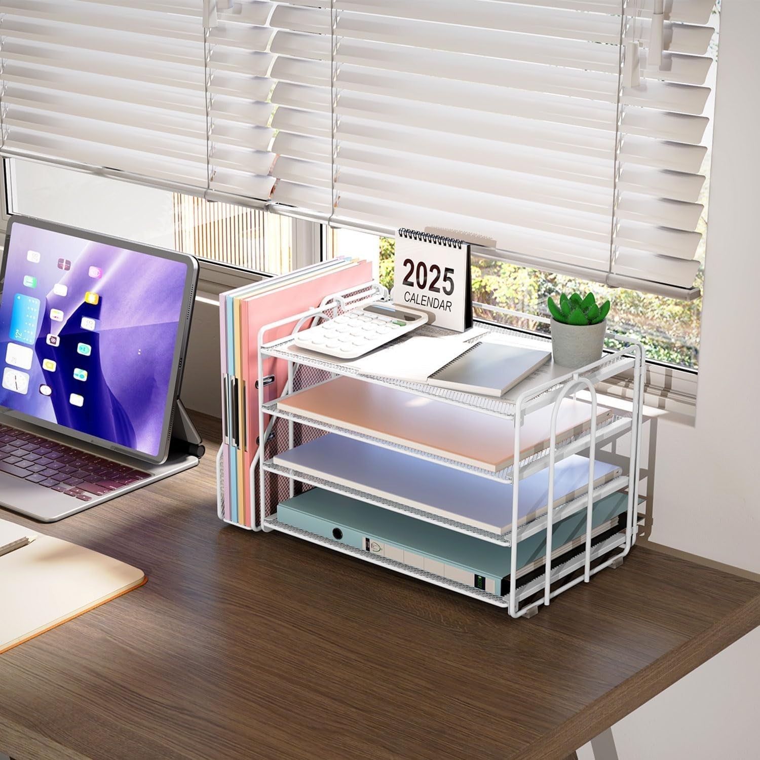 4-Tier Desk Organizer with Magazine Rack – Metal File & Office Storage