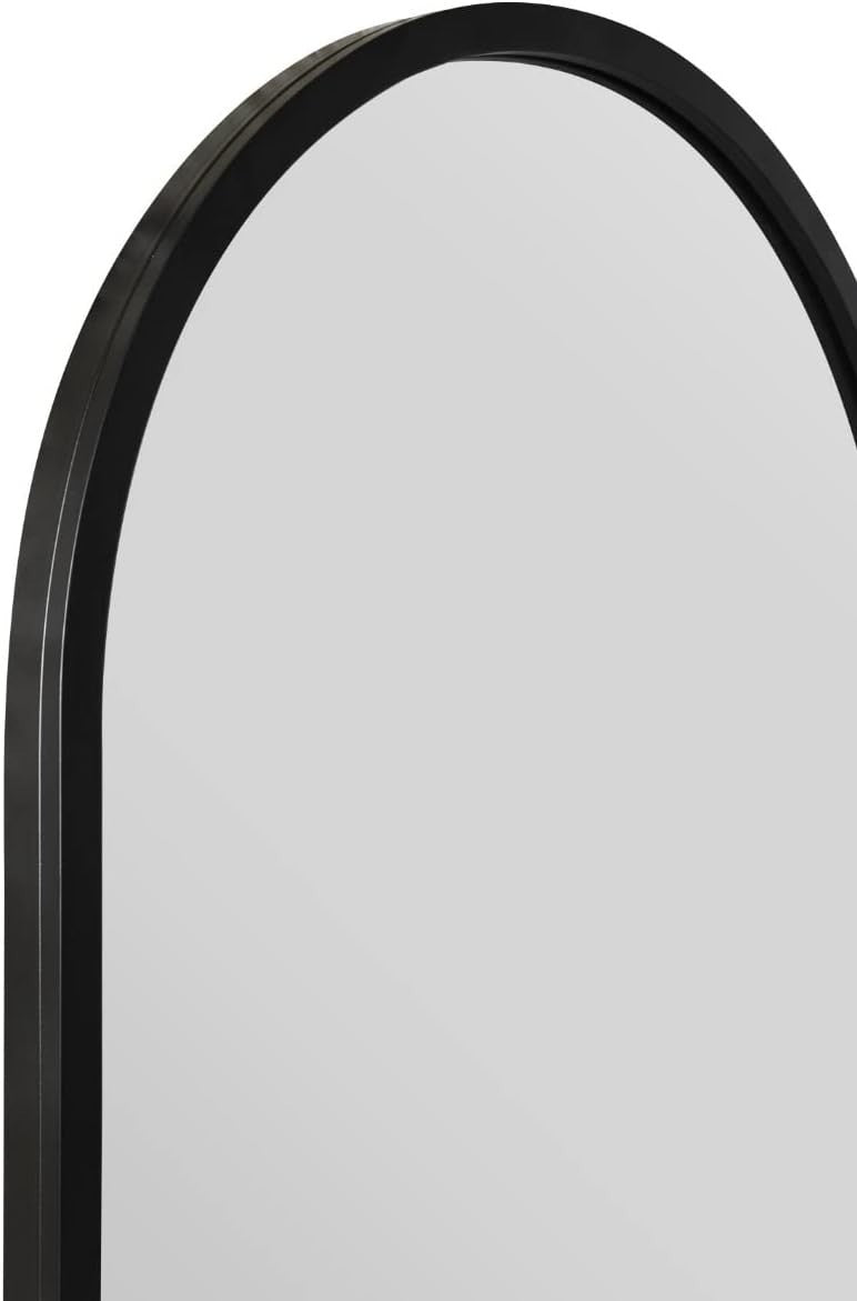 Modern Black Metal Framed Arched Wall Mirror 120x60cm Stylish