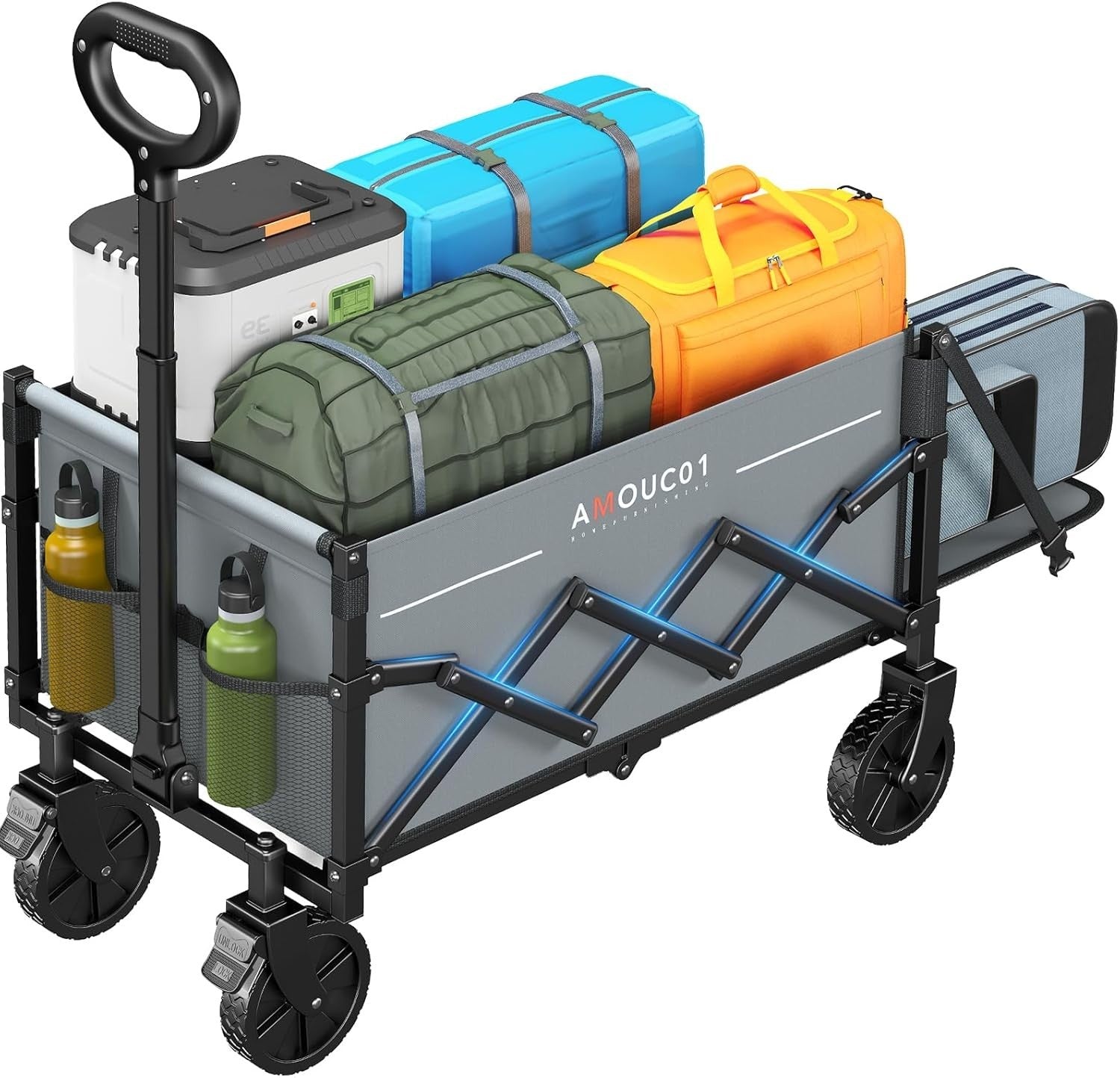 Grey 90L Folding Festival Trolley Expandable Camping Wagon 360lbs Heavy Duty