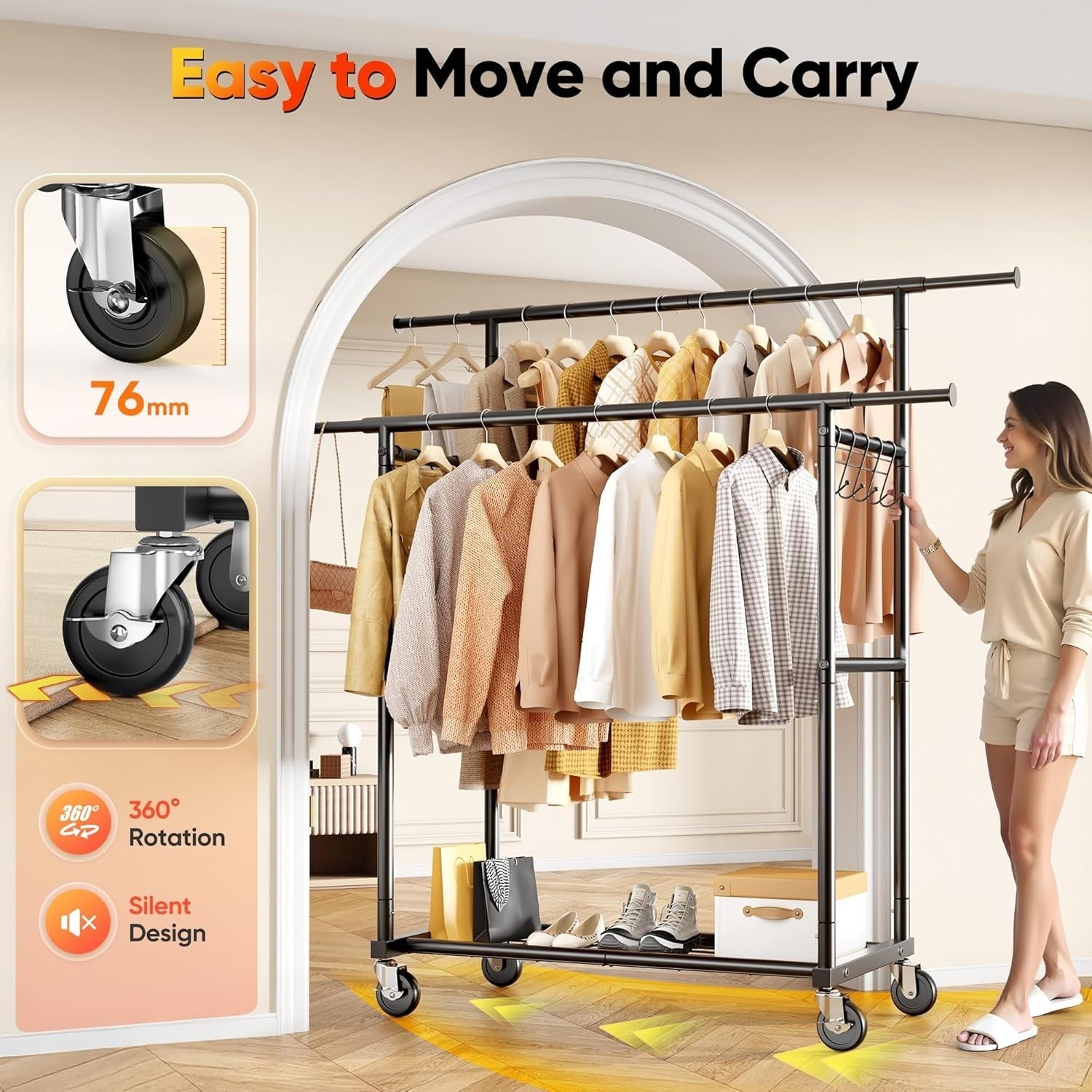 Heavy Duty Hi/Lo Double Rail Clothes Rack Black 650lbs