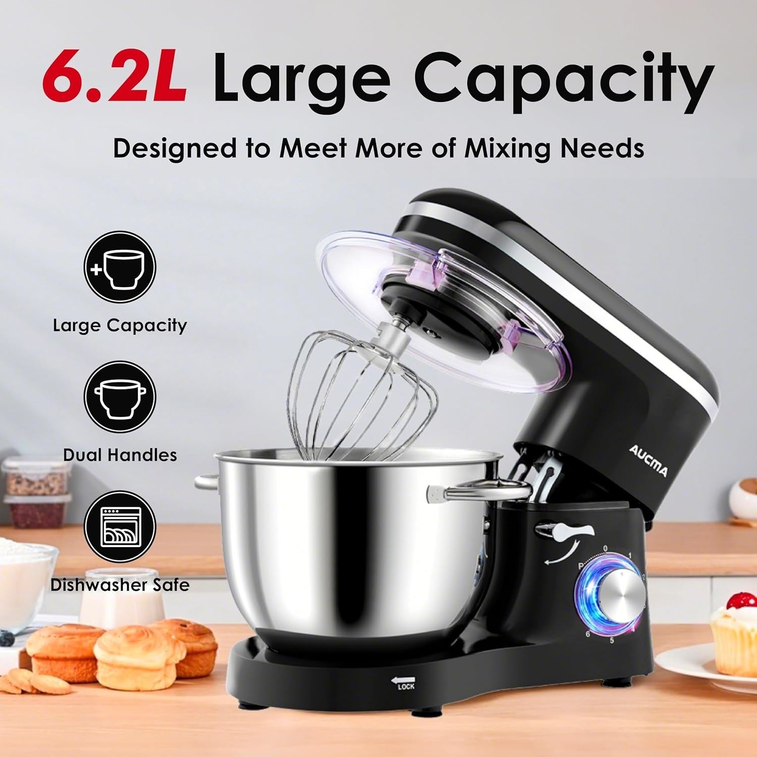 6.2L Stand Mixer 1400W Electric Dough Whisk Beater Bowl Tilt-Head Bake