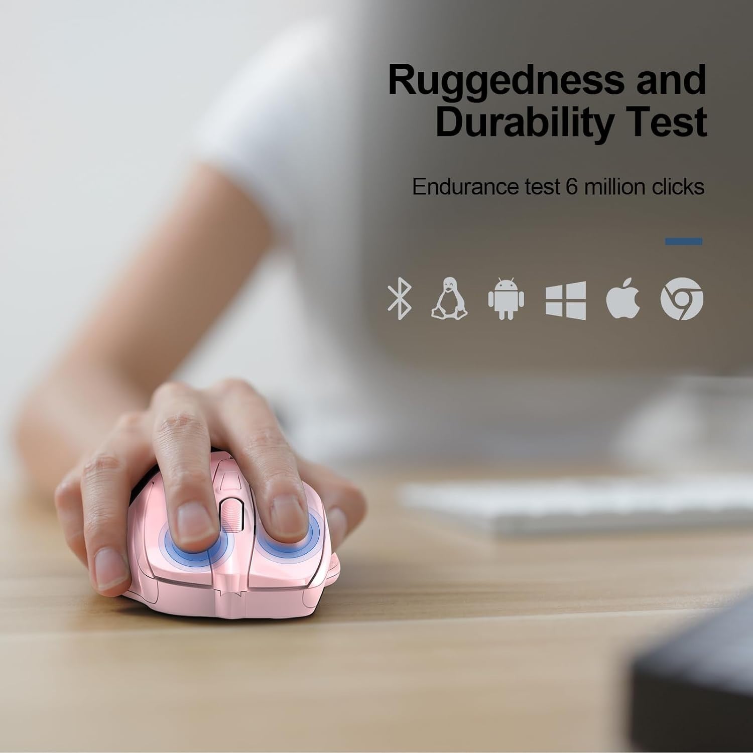 Pink Silent Bluetooth Mouse 4800DPI Rechargeable Ergonomic Laptop Office PC