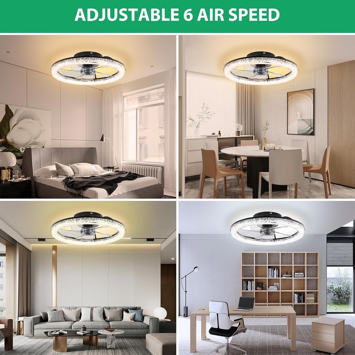 50cm Ceiling Fan Light, Remote Control, 6 Speed, Quiet LED Dimmable