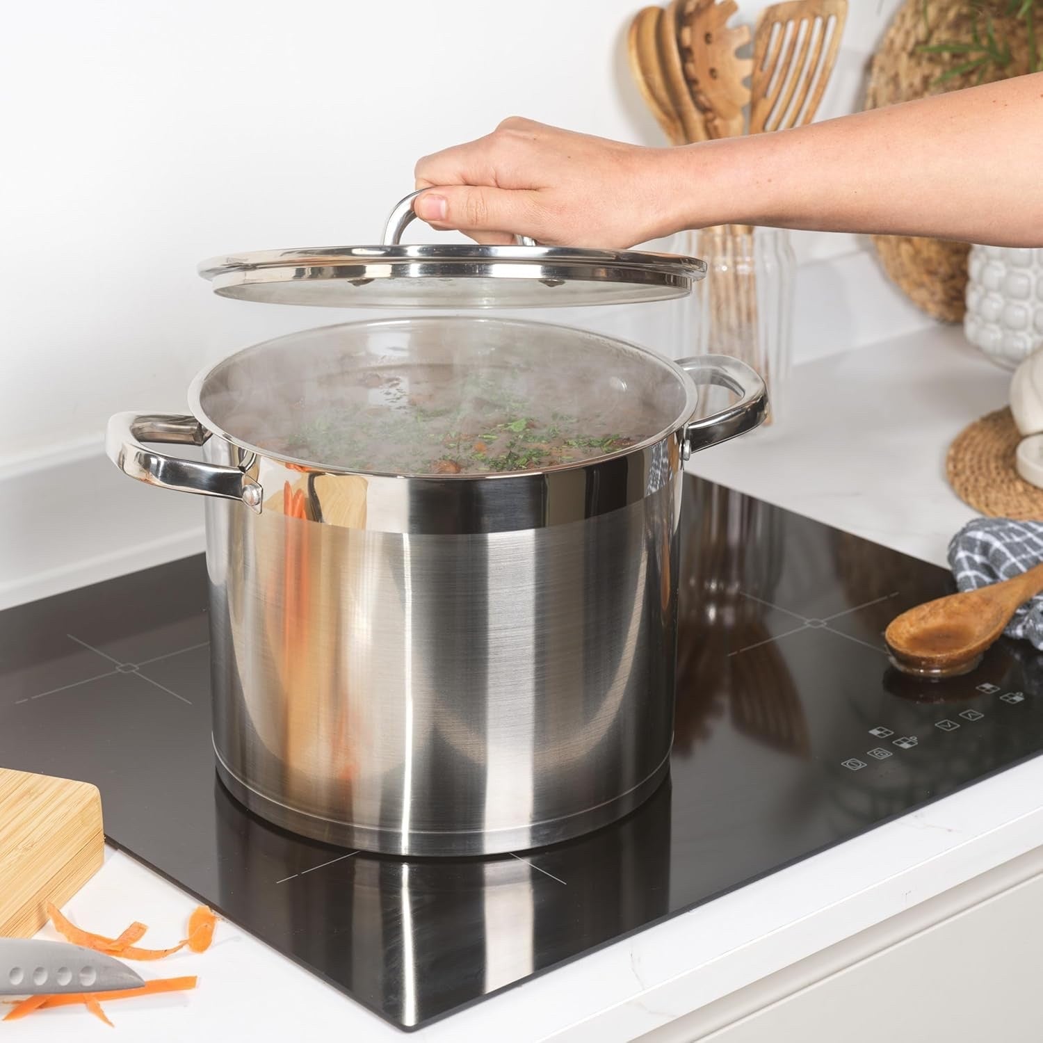 24cm Stainless Steel Stockpot – 9L Large Induction Cooking Pot with Glass Lid
