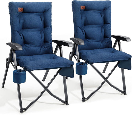 Heavy Duty Folding Camping Chairs 2-Pack Padded High Back Recliner 150kg