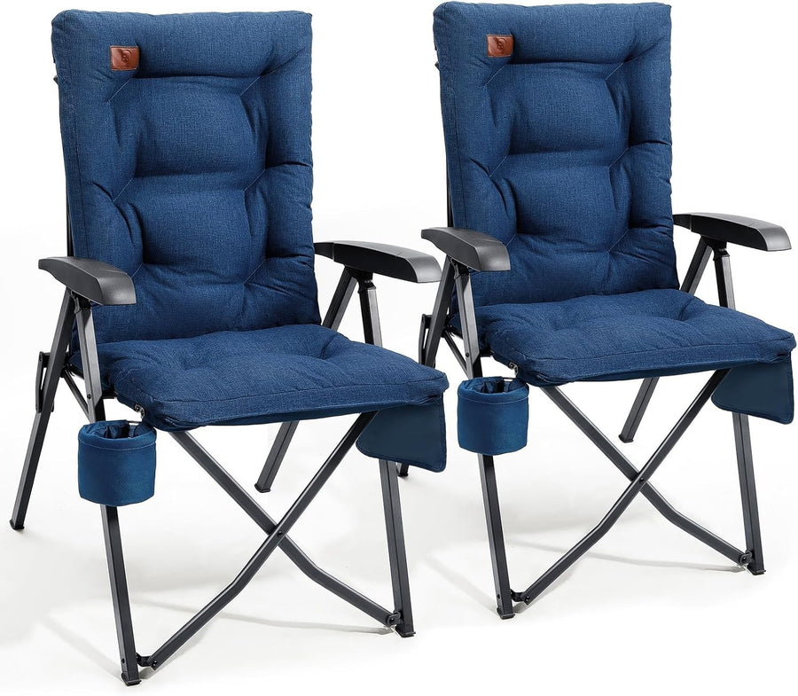 Heavy Duty Folding Camping Chairs 2-Pack Padded High Back Recliner 150kg