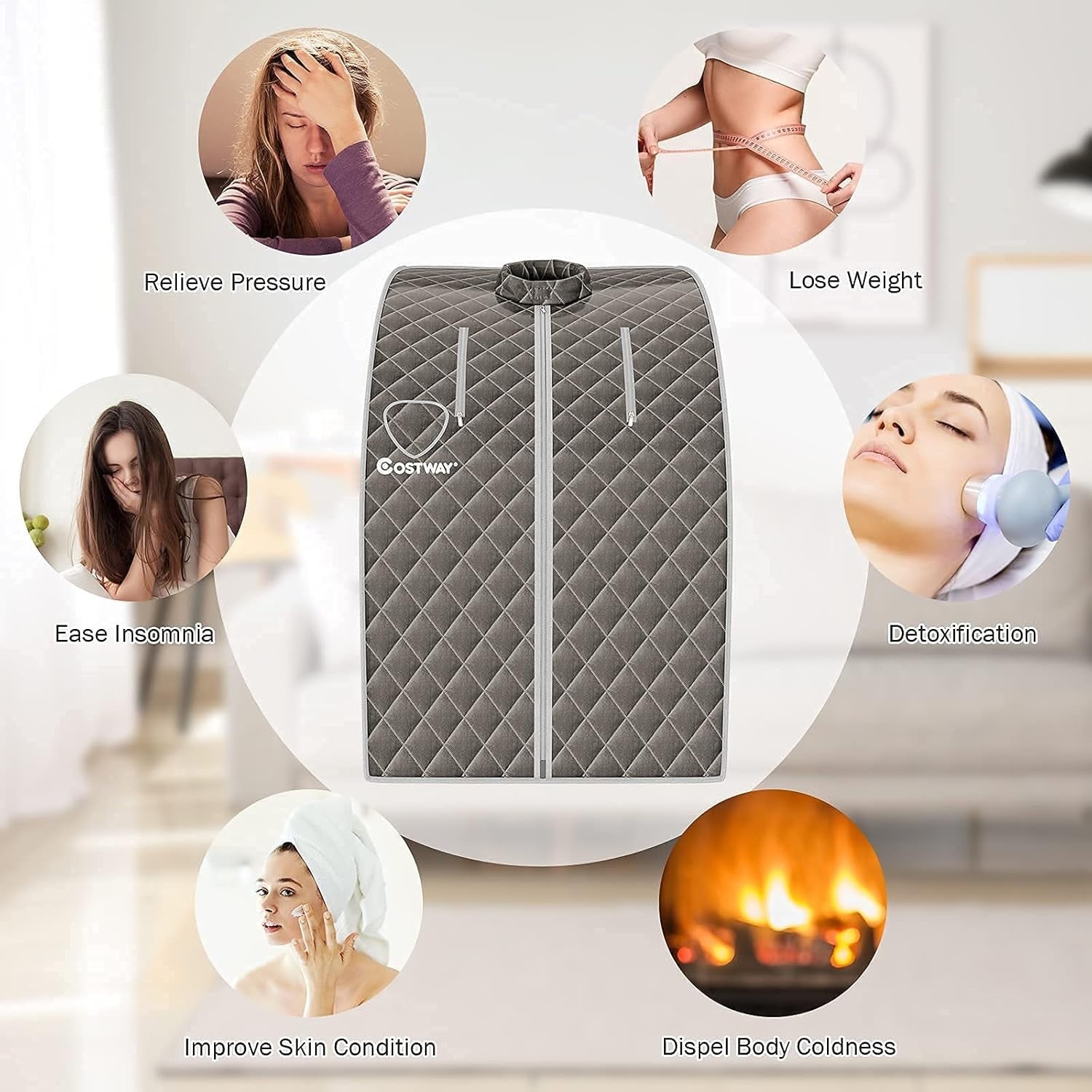 Portable Home Steam Sauna Tent – 3L 1000W, 9 Heat Levels + Chair (Grey)