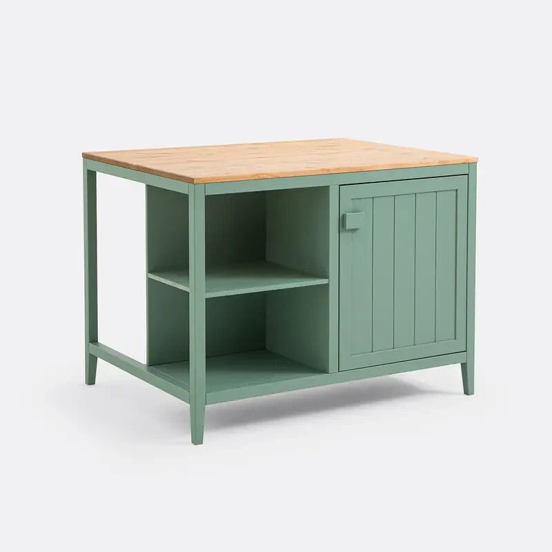Solid Pine Kitchen Island 120x90cm Bar Table Storage Unit with Shelves