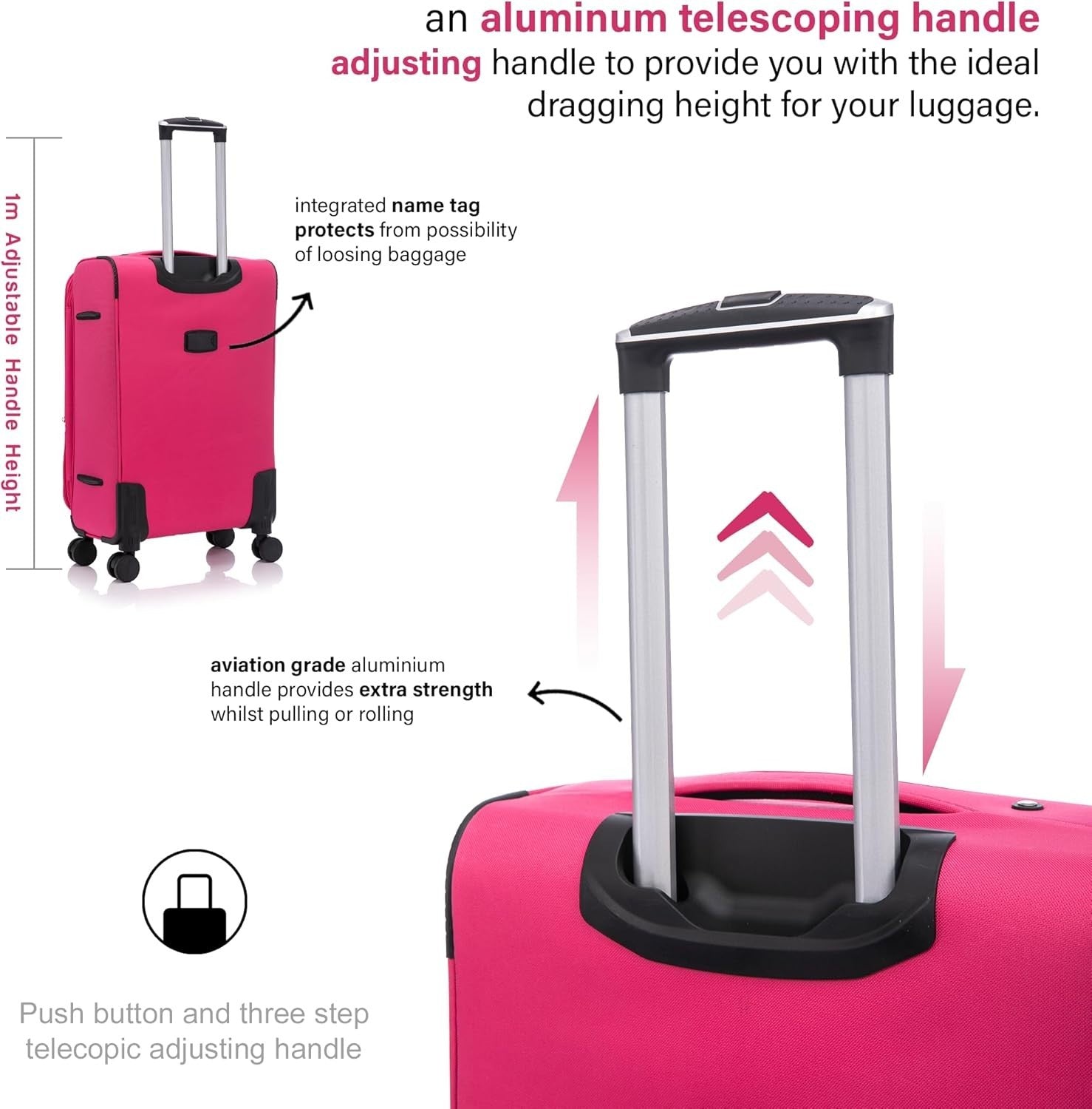 26” Medium Lightweight Soft Check In Suitcase Expandable 4 Wheel Luggage 78L