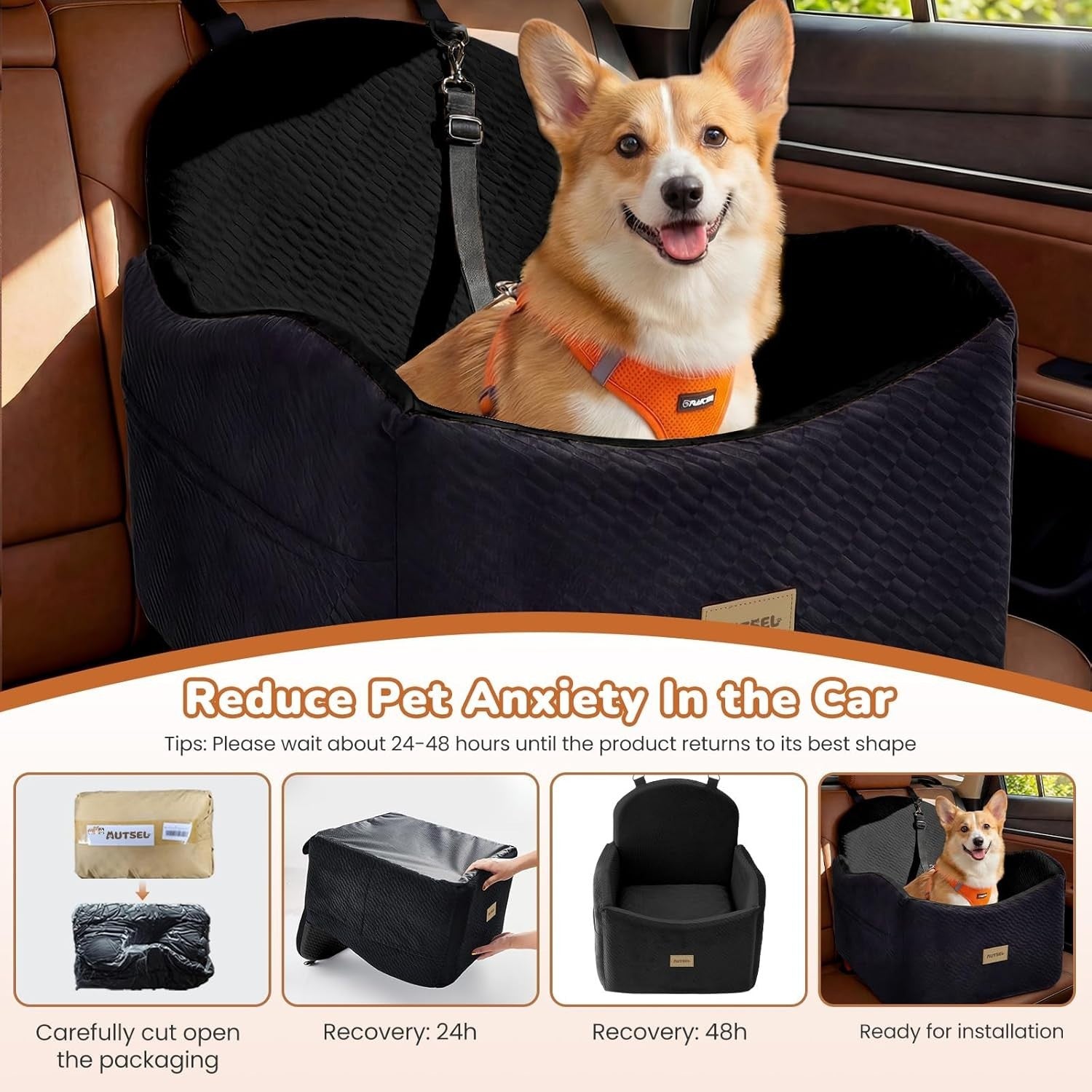 Dog Booster Car Seat Washable Travel Bed Safety Leash 40lb Black