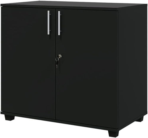 Black Lockable Lateral Filing Cabinet 2 Door Office Storage Unit