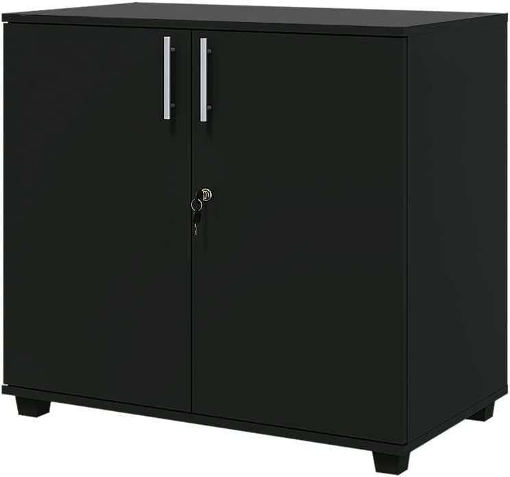 Black Lockable Lateral Filing Cabinet 2 Door Office Storage Unit