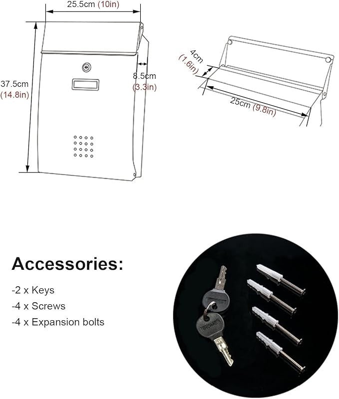 Secure Wall Mounted Mailbox Lockable Rustproof Steel Post Box for Letters