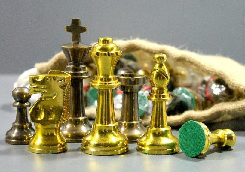 Luxury 3" Brass Staunton Chess Pieces – Hand-Carved Metal Chessmen Set