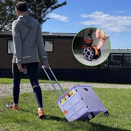 Heavy Duty Folding Shopping Cart 55kg Trolley 360° Wheels Foldable Purple