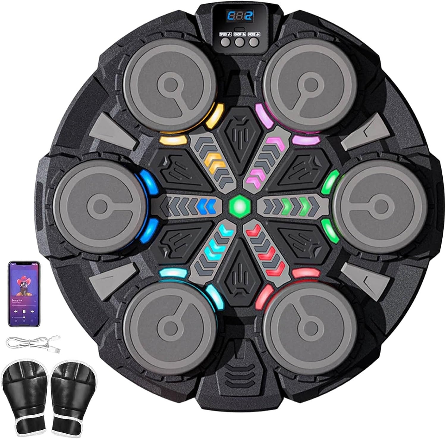 Music Boxing Machine Black RGB LED Wall Punch Trainer 15 Modes Gloves