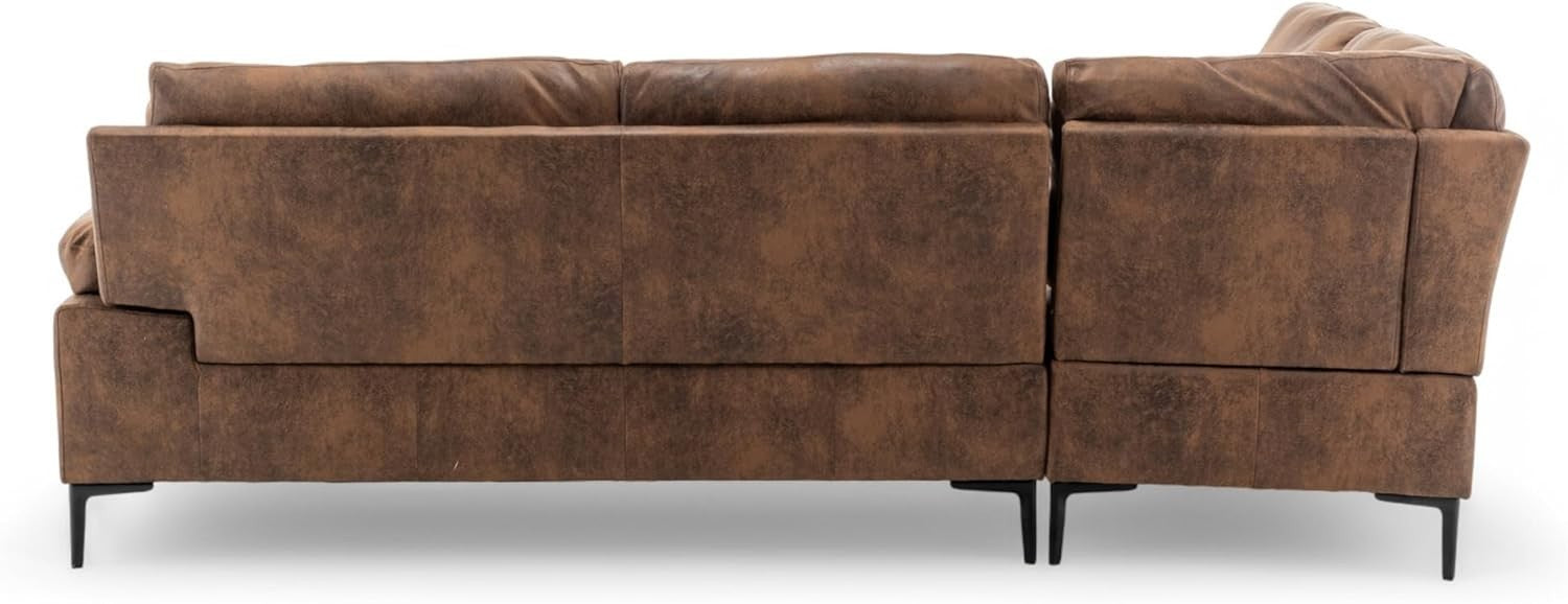 Brown Faux Leather 4-Seater L-Shaped Corner Sofa with Chaise, Plush Cushions