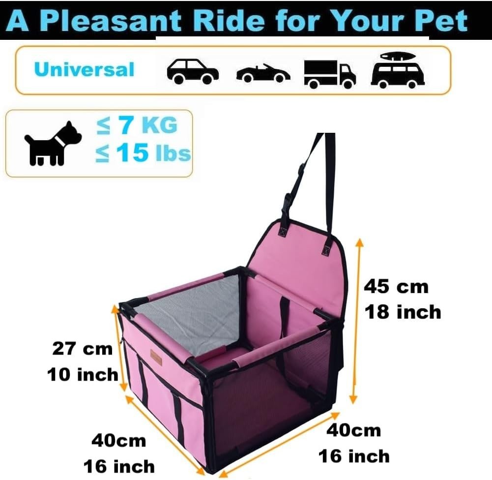 Pink Dog Car Seat Booster Waterproof Pet Travel Carrier Safety Harness