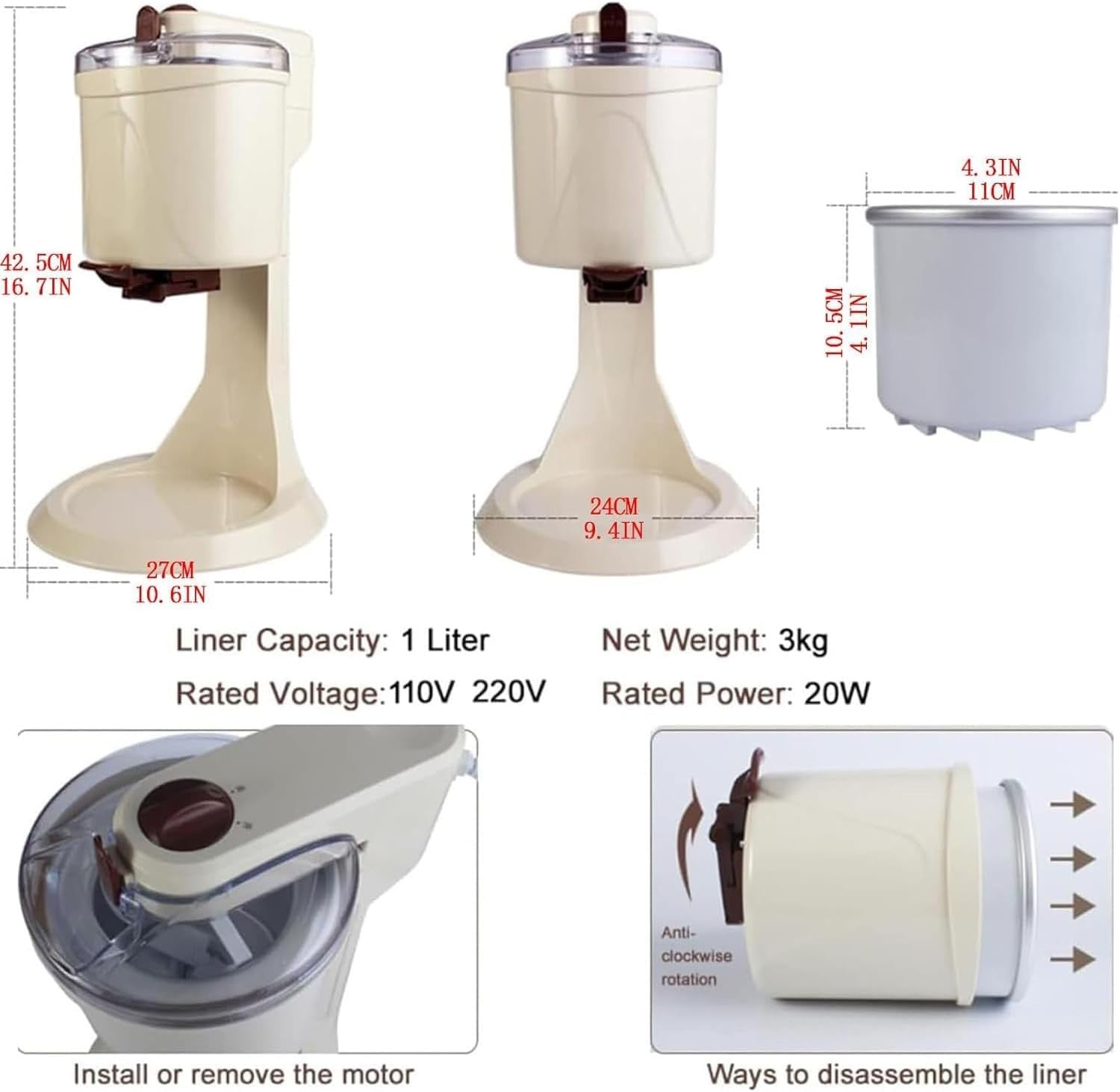 Soft Serve Ice Cream Maker Slush Machine 1L Home Dessert Countertop