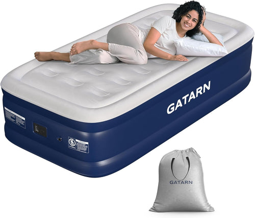 Single Inflatable Air Bed w Electric Pump 46cm Raised Guest Camping Mattress
