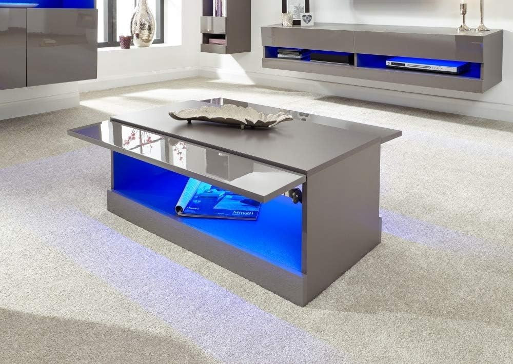 LED Coffee Table with Storage & High Gloss Finish – Modern Grey TV Unit