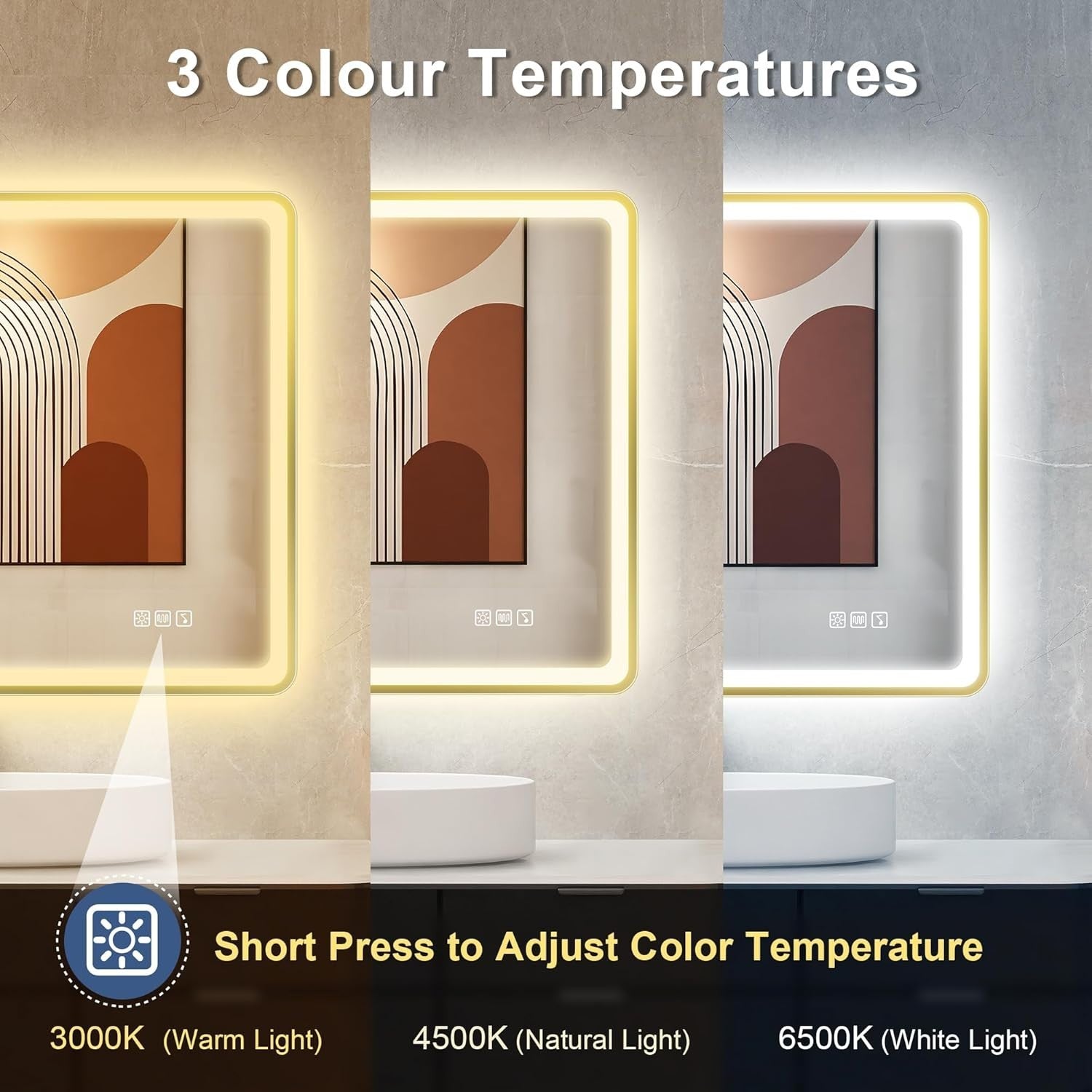 LED Bathroom Mirror 70x100 cm Gold Frame, Bluetooth, Anti-Fog, Dimmable
