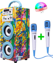 Blue DYNASONIC Karaoke Machine 2 Mics Portable Bluetooth Speaker w/ Lights