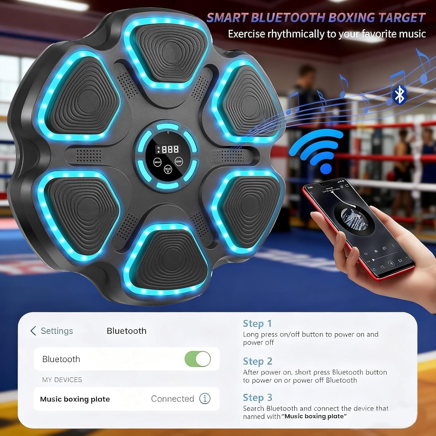 Music Boxing Machine Bluetooth LED Wall Mount Trainer Home Gym Fitness