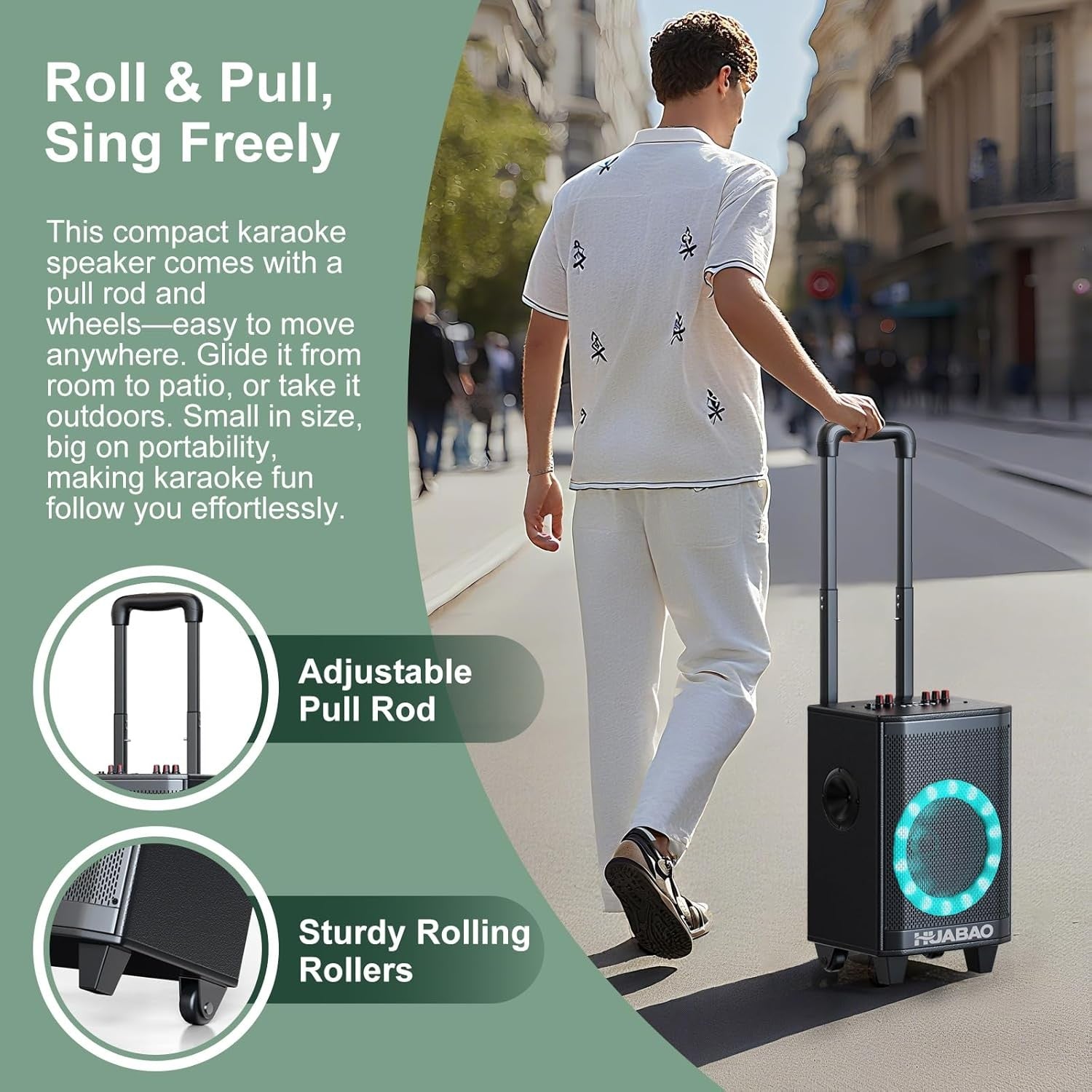 Black Portable Karaoke Speaker with 2 Wireless Mics Trolley