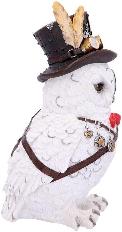 Steampunk Owl Figurine 23.5cm White Resin Sculpture Home Shelf Decor Gift