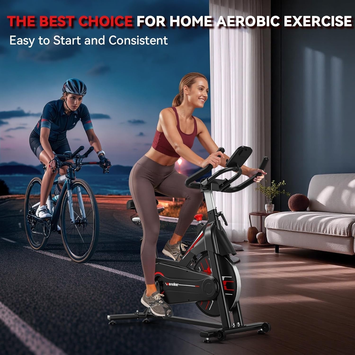 Magnetic Silent Spin Bike w/ LCD Display, Heavy Flywheel, APP Support & Holder
