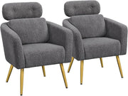 2x Dark Grey Boucle Armchairs with Headrest & Lumbar for Lounge/Office