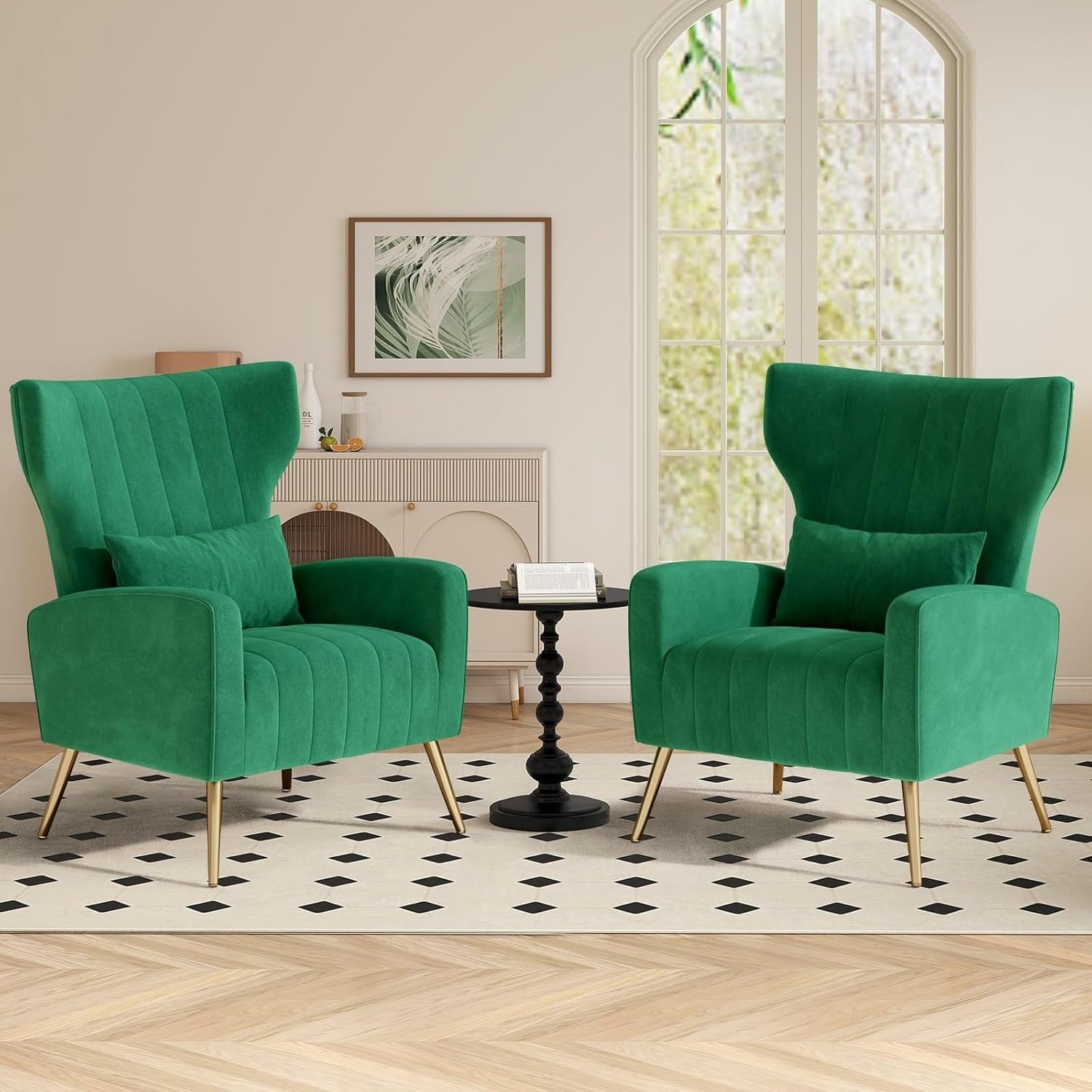 2x Green Velvet Recliner Chairs Gold Legs Lounge Armchairs Modern Set