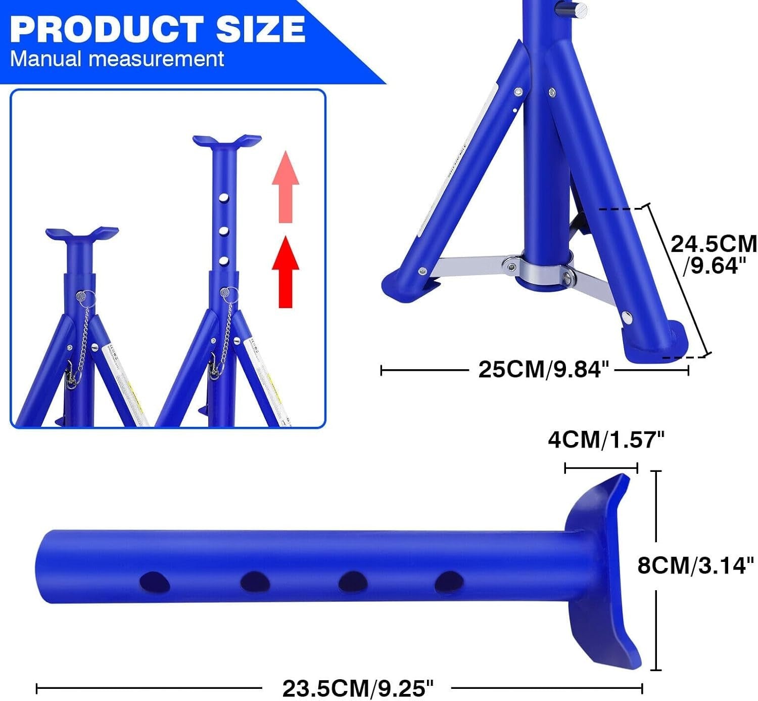 Pair of 3 Ton Axle Stands Heavy Duty Adjustable Folding Car Wheel Supports 408mm