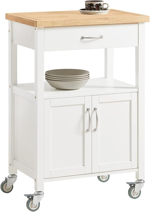 Kitchen Trolley Cart on Wheels Storage Cabinet Rubberwood Top Drawer
