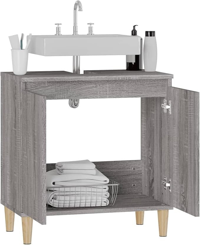 Modern Grey Bathroom Sink Cabinet Cupboard Storage Unit 58x33x60cm Compact
