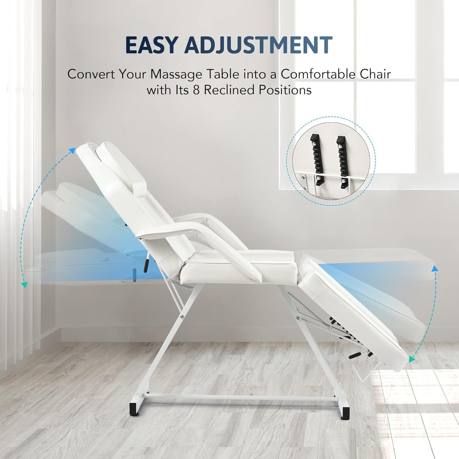 Adjustable 3-Section Beauty Massage Bed Steel Frame w/ Headrest Stool White