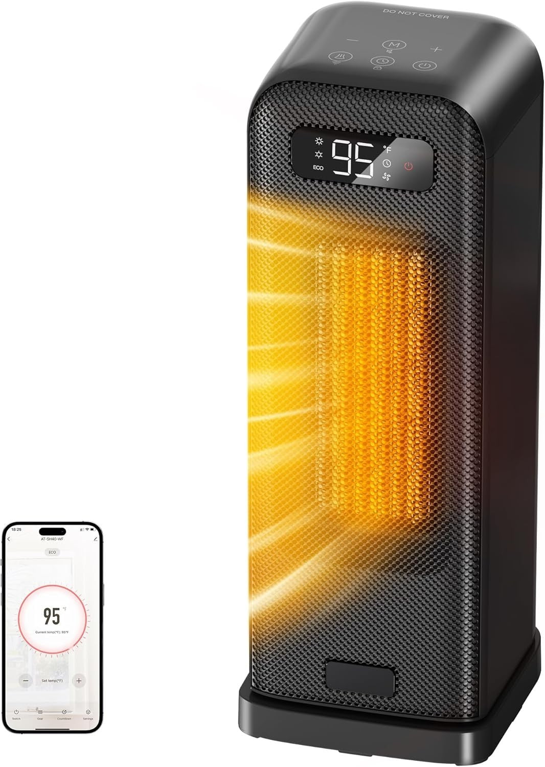1500W Smart Tower Heater WiFi Voice Control Energy Efficient Black