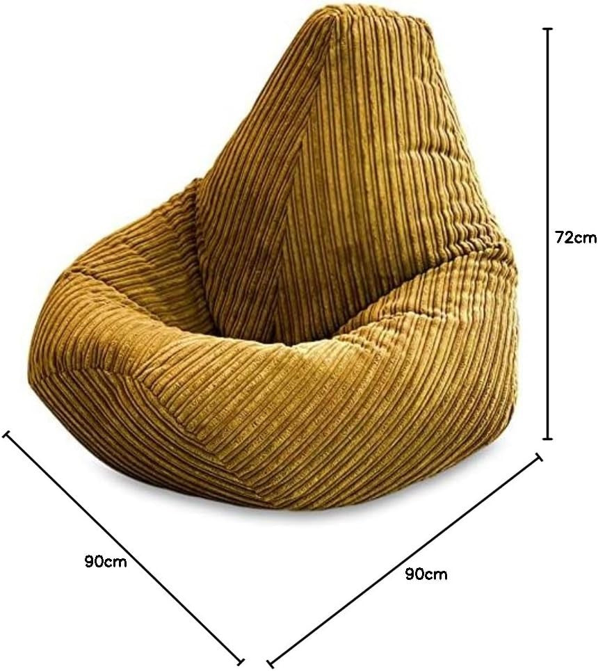 Mustard Cord Bean Bag Chair High Back Recliner Seat for Adults & Teens
