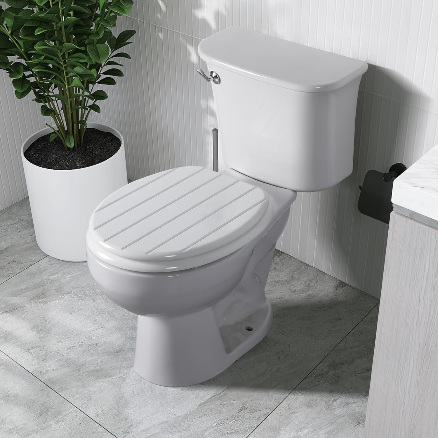 White Wooden Toilet Seat | Antibacterial MDF Oval Design Adjustable Hinges