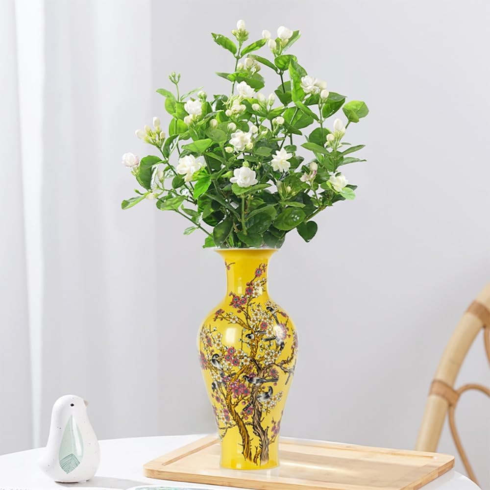 14 Inch Yellow Ceramic Flower Vase Hand Painted Luxury Table Centerpiece