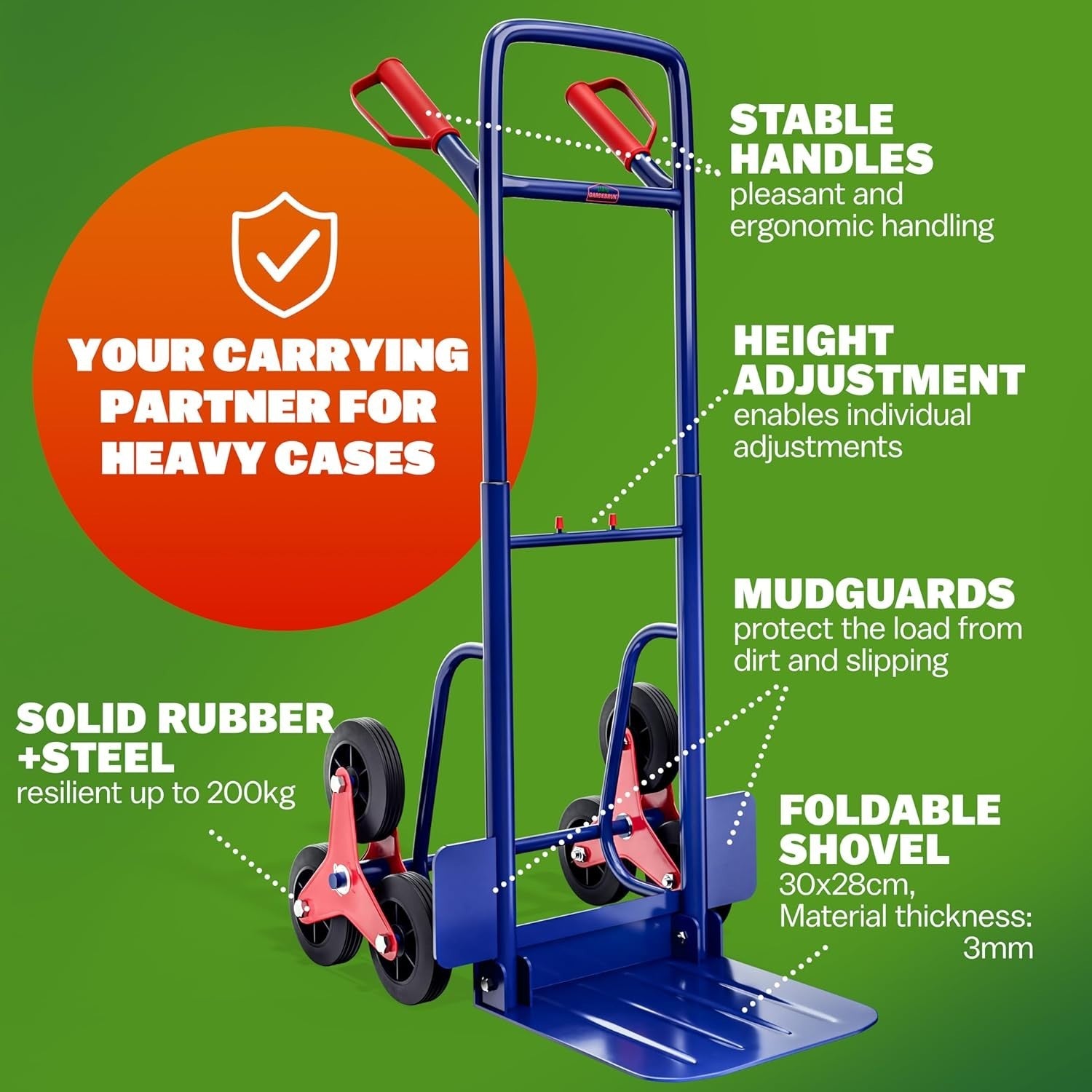 200KG Stair Climber Sack Truck 6-Wheel Folding Trolley Telescopic Handle