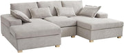 U-Shape Jumbo Cord Sofa Stone Grey 4-Seater | Deep Seat + Optional Footstool