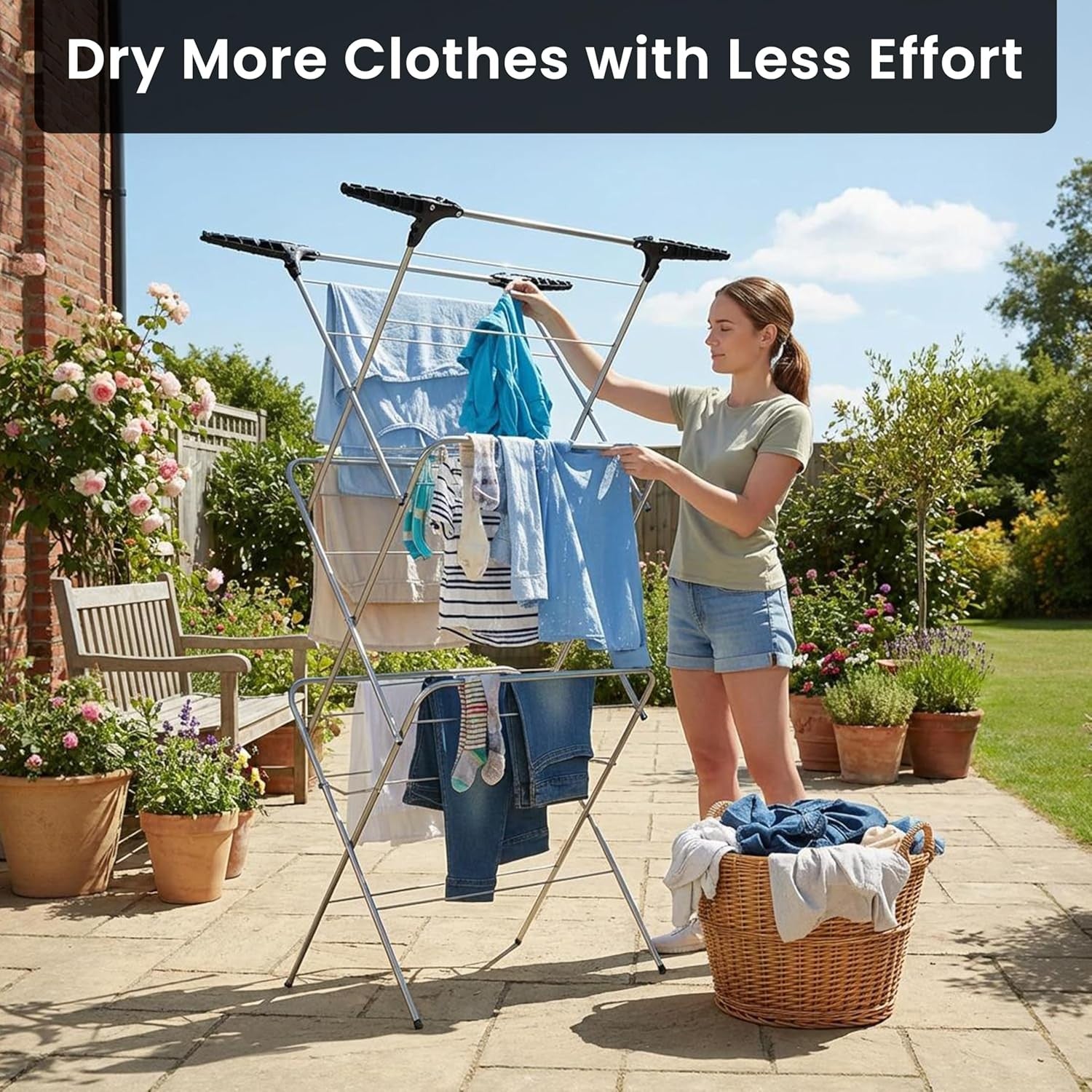 3 Tier Folding Clothes Airer 20m Drying Space Indoor Outdoor Laundry Rack